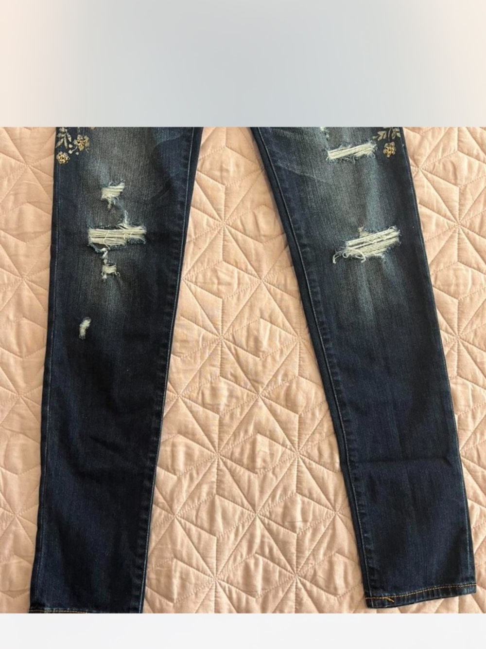 Abercrombie & Fitch Dark Blue Skinny Jeans with Floral Embroidery - Picture 2 of 6
